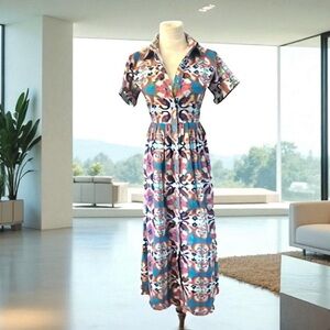 New! BEAU & RO SARA ROSSI CHARLESTON BLOCK PRINT ANKLE DRESS